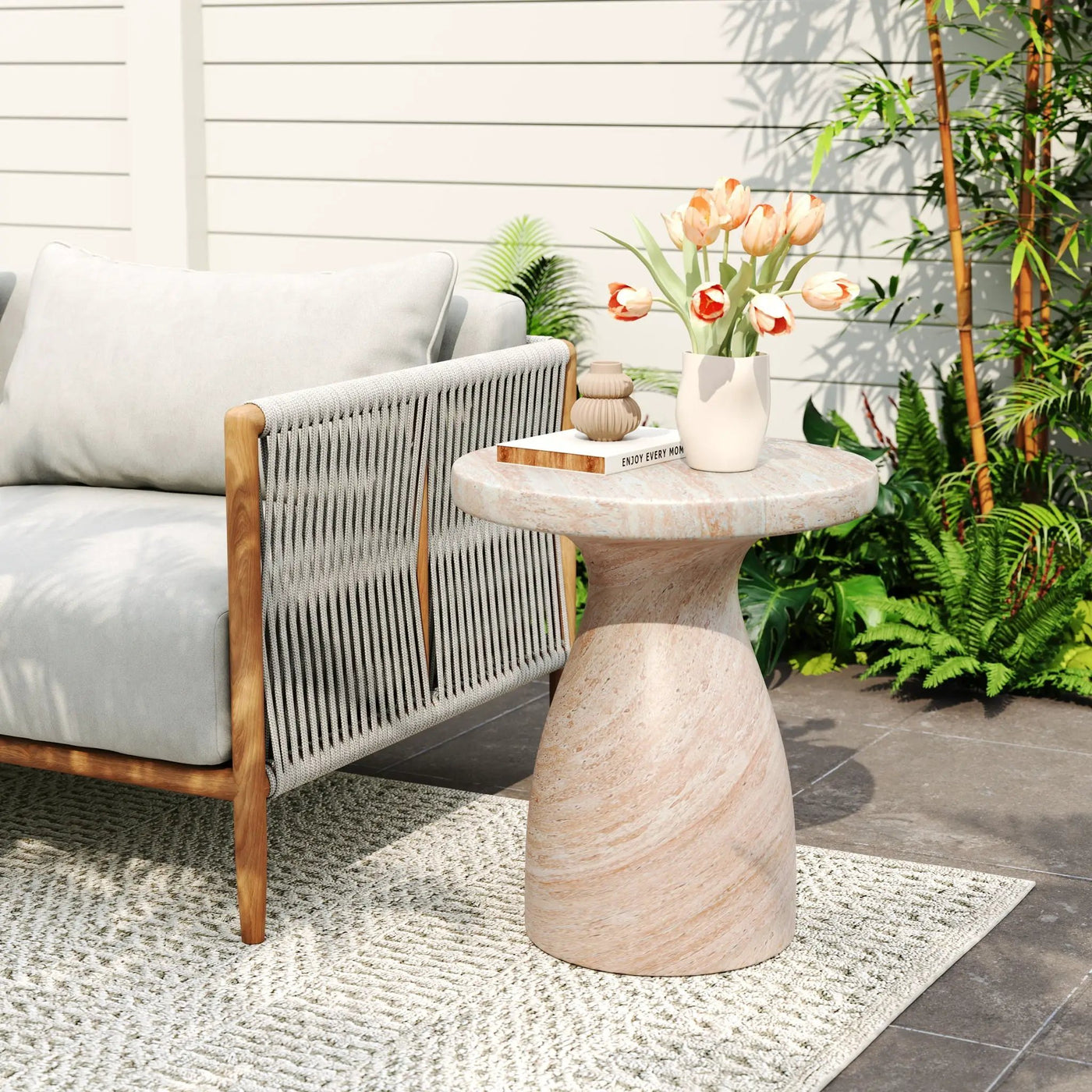 Outdoor / Indoor Travertine Side Table Lightweight by HouseOfZazla