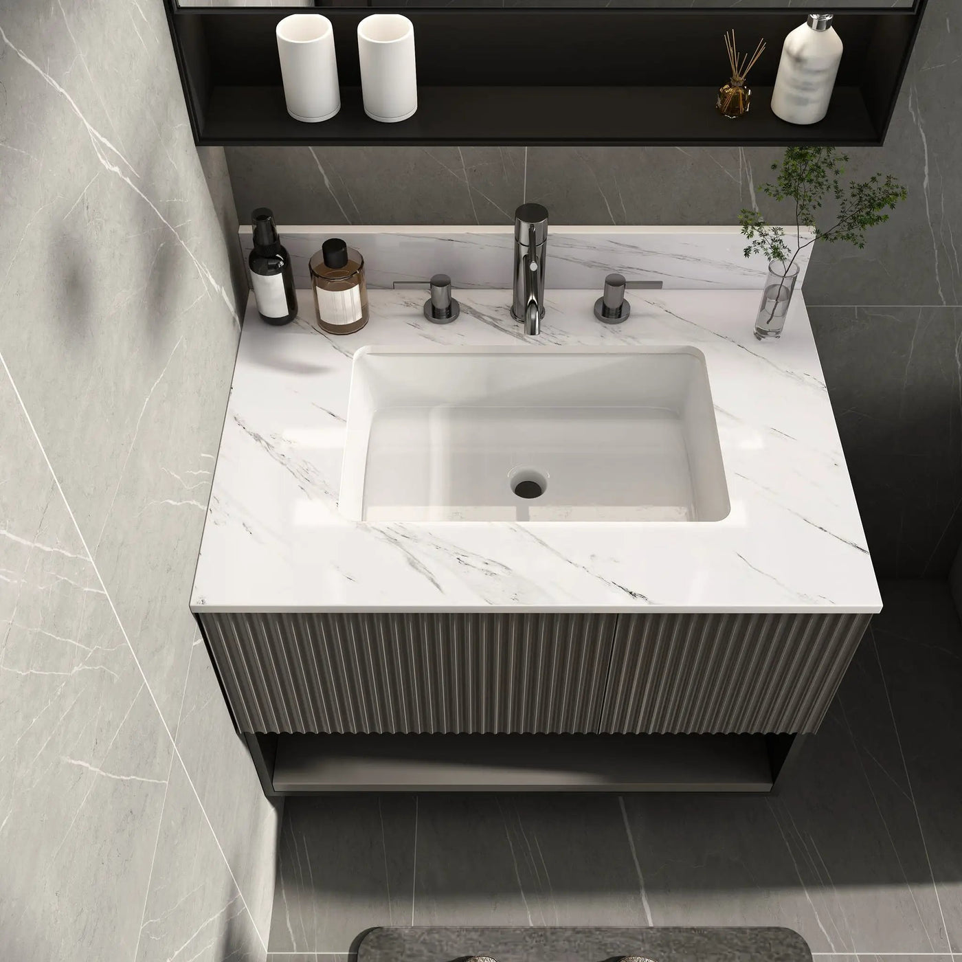 Bianco Carrara Venato Elegant Marble Vanity Top, Bathroom Vanity With Undermount Sink, Sintered Stone by HouseOfZazla
