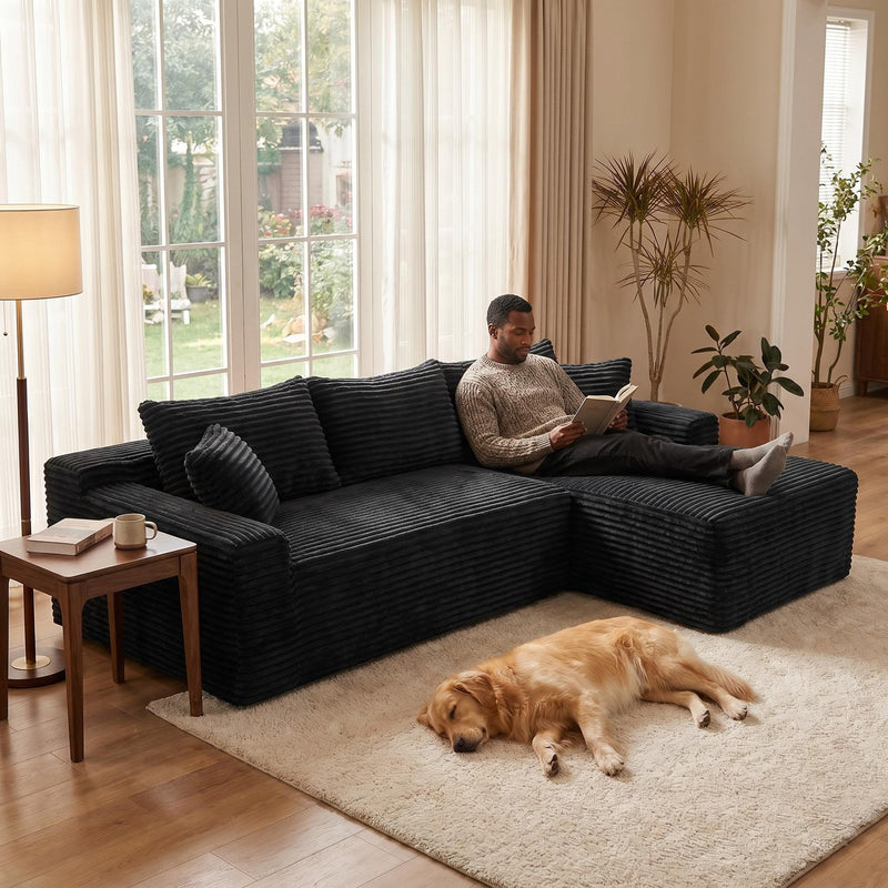 Corduroy Sectional Sofa with L-Shape Chaise - 106.3" Cloud Modular in Charcoal