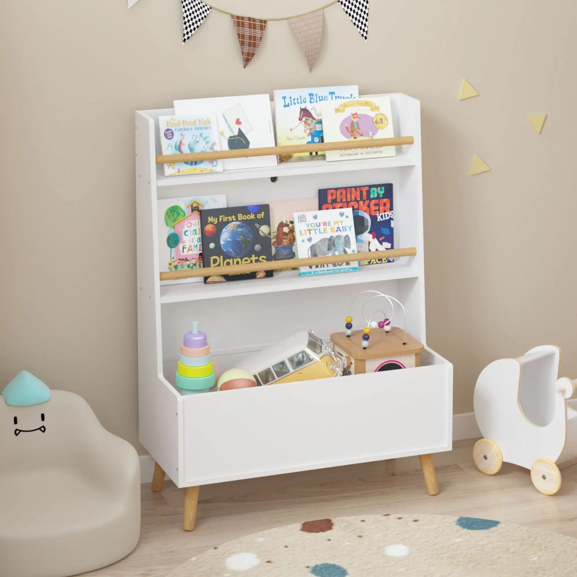 Bookshelf , Book Organizer With Toy Storage - White by Unique Piece Furniture