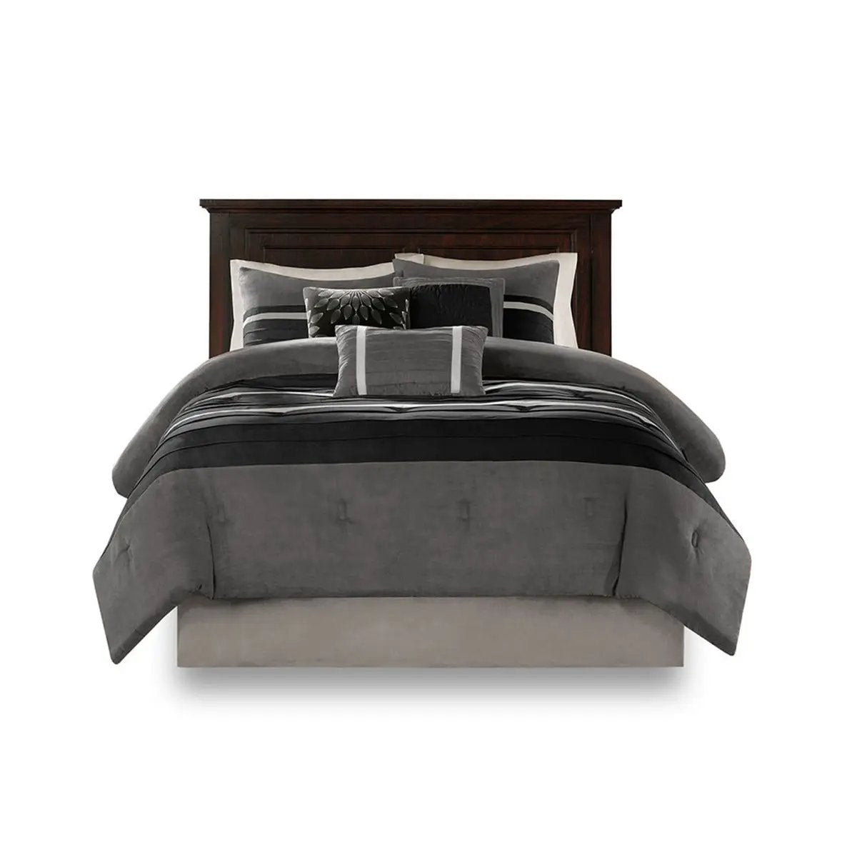 7 Piece Faux Suede Comforter Set Black King by HouseOfZazla