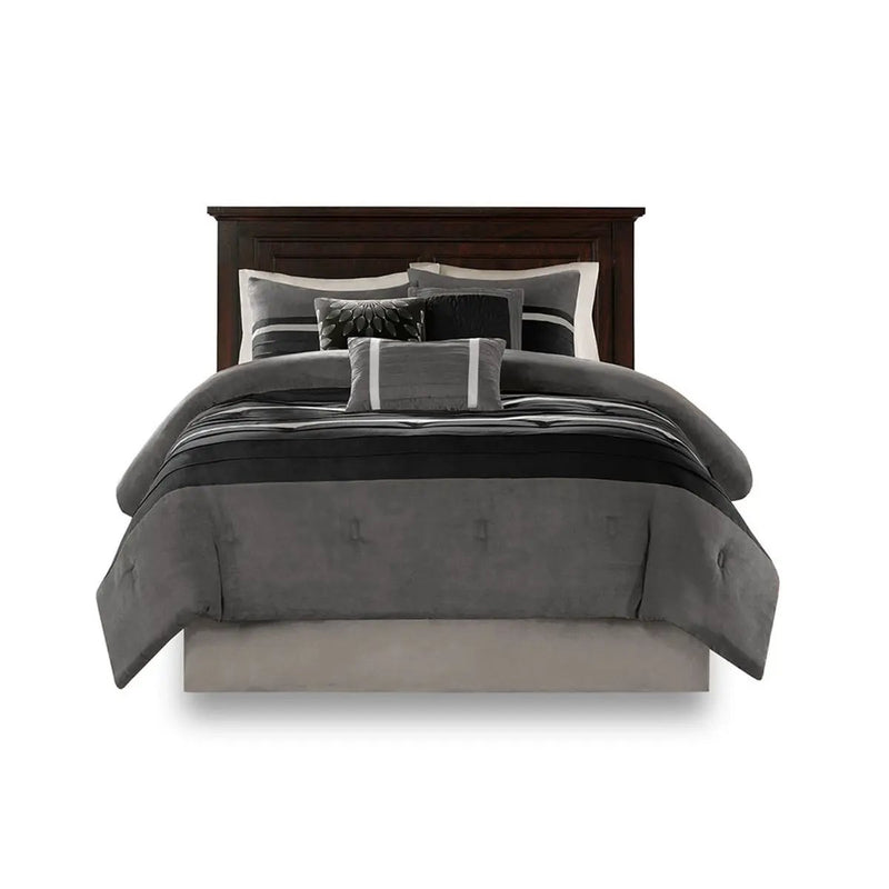 7 Piece Faux Suede Comforter Set Black King by HouseOfZazla