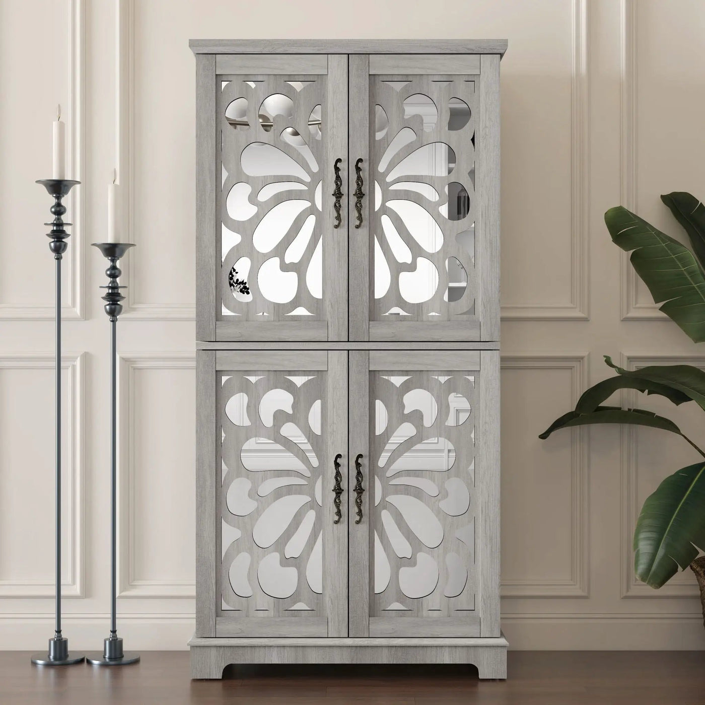 Modern Sideboard Buffet With 4 Mirrored Doors, Adjustable Shelves by HouseOfZazla
