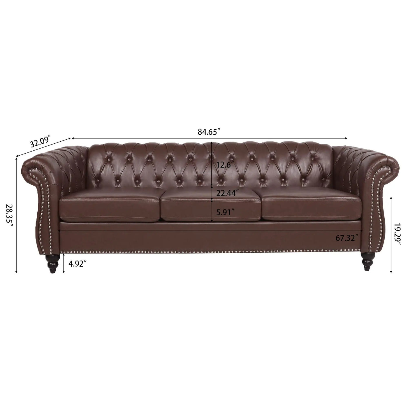 Rolled Arm Chesterfield 3 Seater Sofa by HouseOfZazla