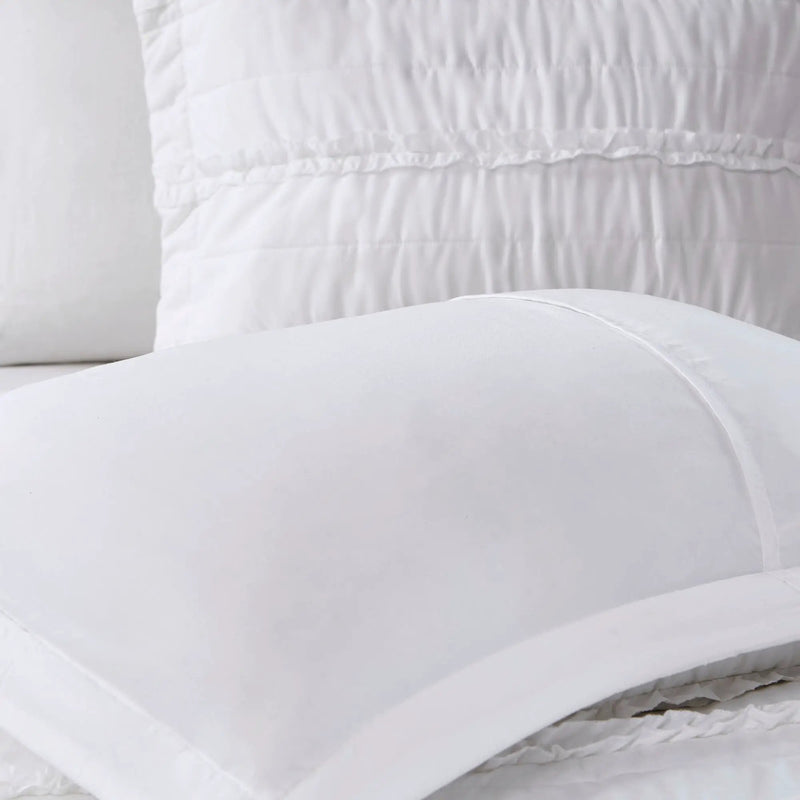 4 Piece Reversible Ruffle Quilt Set with Throw Pillow White King/Cal King by HouseOfZazla