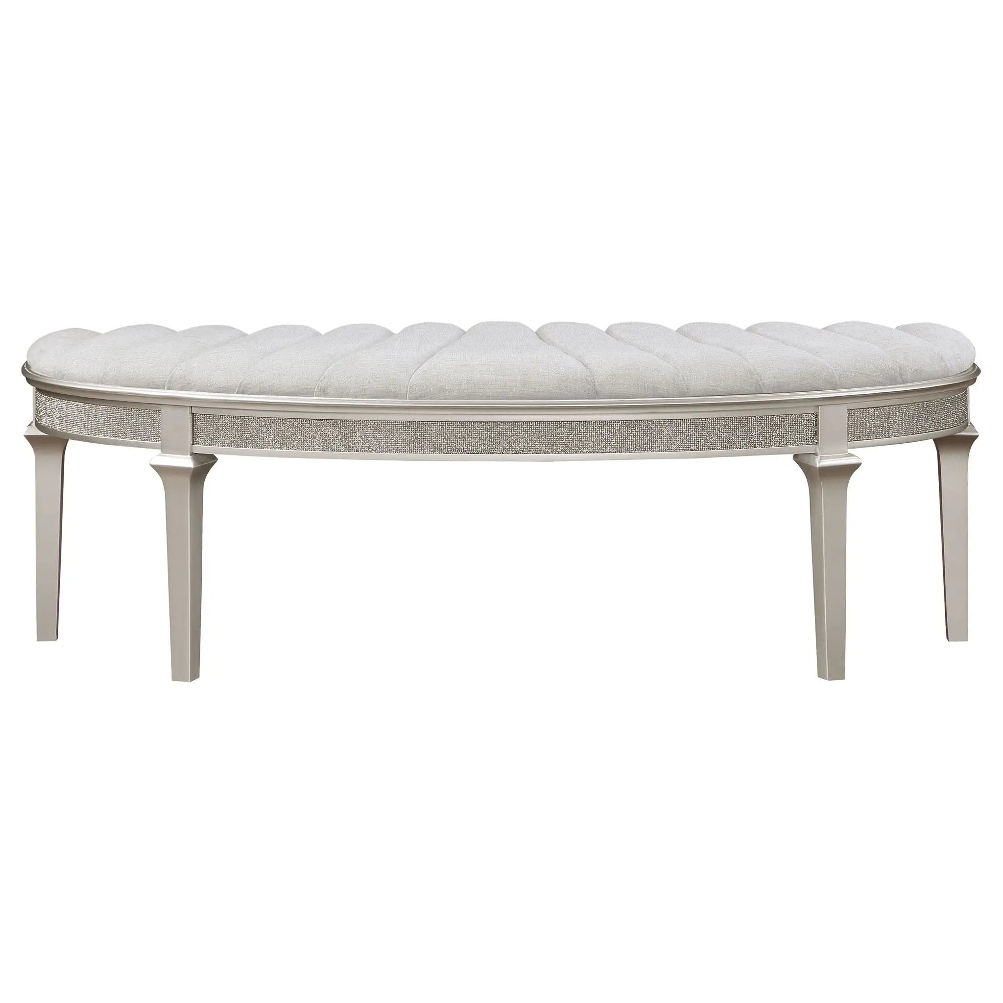 Evangeline Curved Fabric Upholstered Bench Silver Oak by Unique Piece Furniture