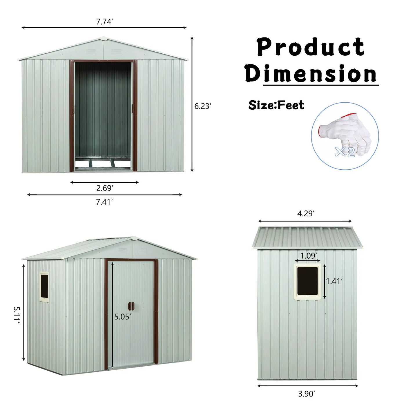 88.98" Outdoor Metal Storage Shed With Window by HouseOfZazla