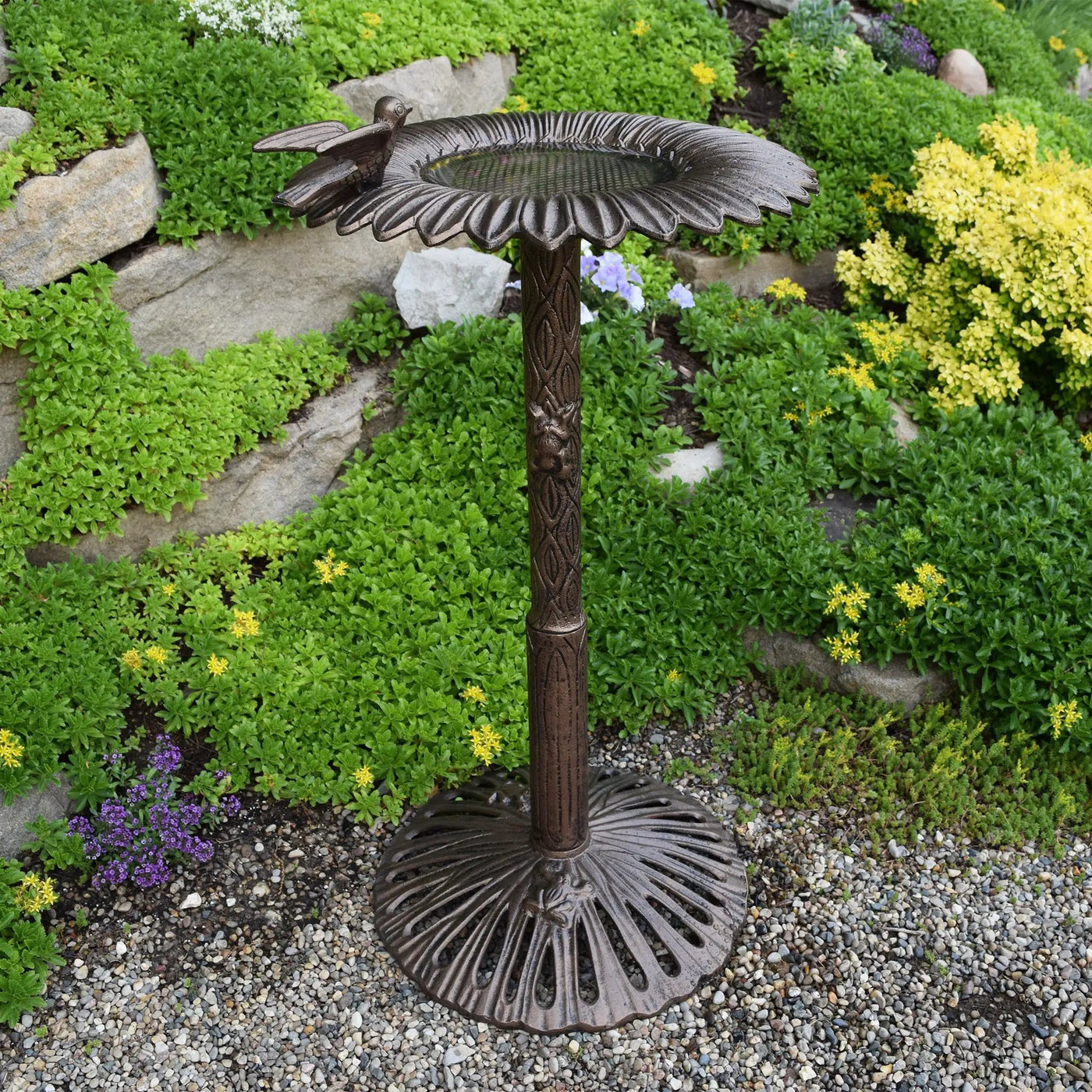 Round Cast Aluminum Metal 30-in Bird Bath with Sunflower Bowl by Sharicks