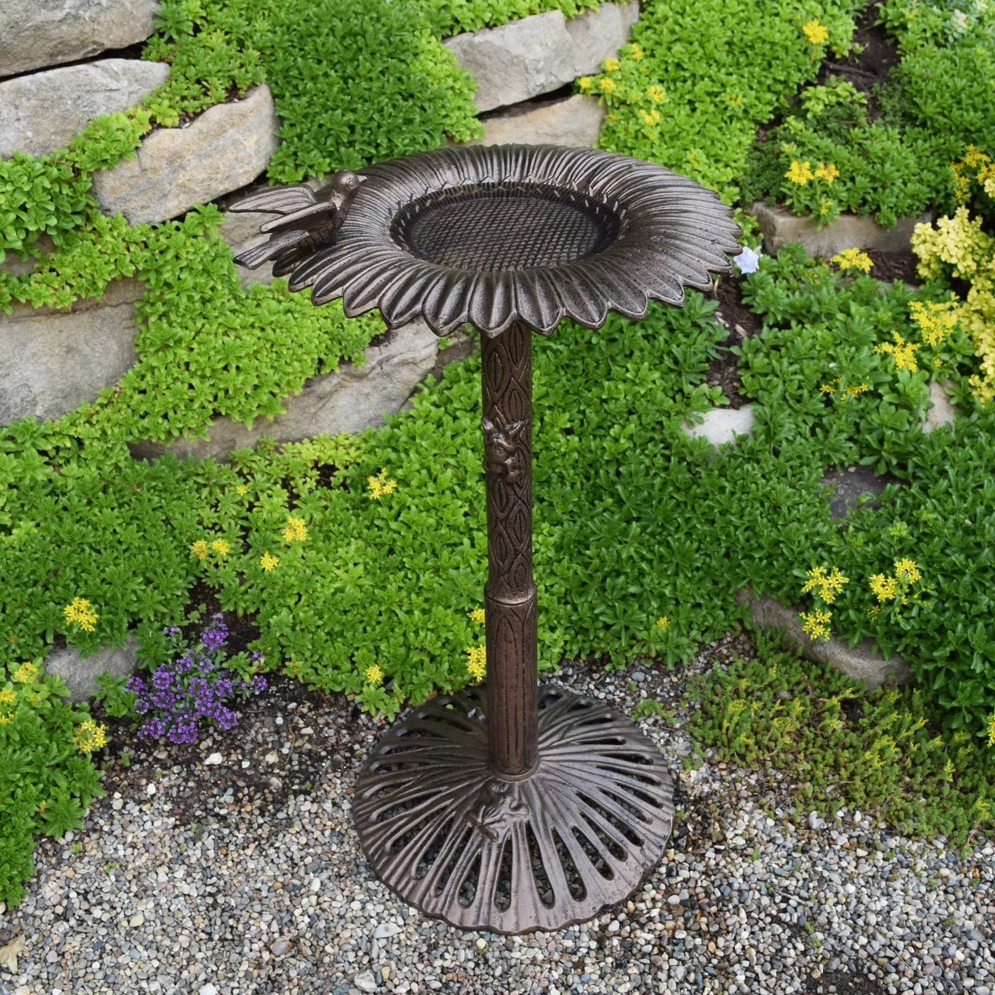 Round Cast Aluminum Metal 30-in Bird Bath with Sunflower Bowl by Sharicks