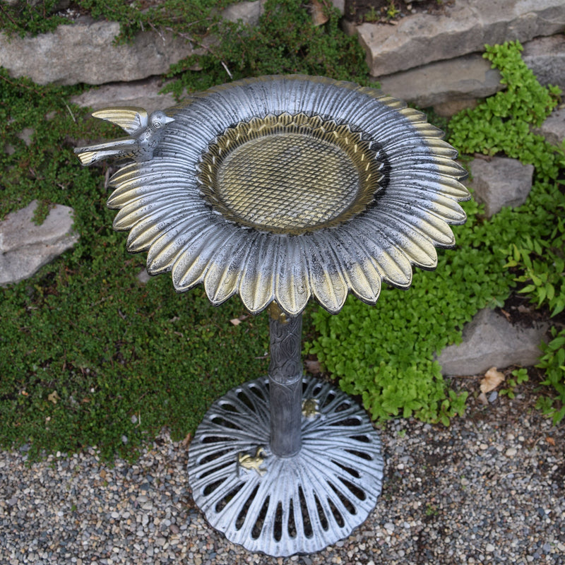 Round Cast Aluminum Metal 30-in Bird Bath with Sunflower Bowl by Sharicks