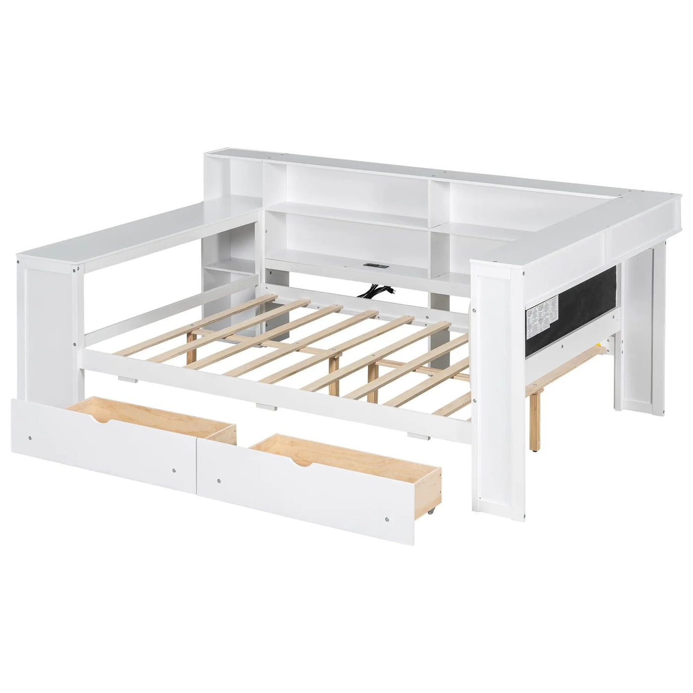 Platform Bed With Storage Shelves, Drawers, Charging Station, LED, Desk by HouseOfZazla