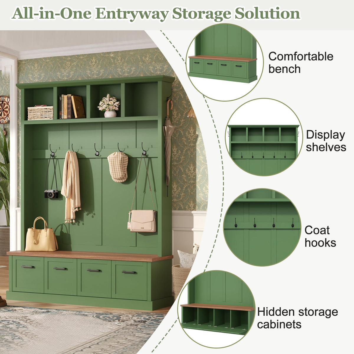 Farmhouse Hall Tree with Storage Bench, photo 4 of 10