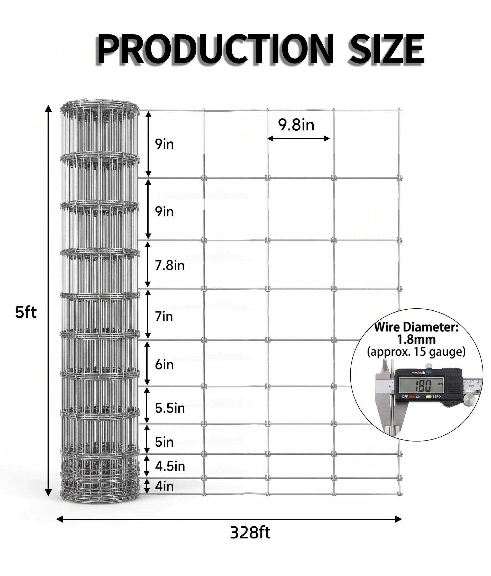 Farm Livestock Fence, 4.9FT x 328FT Galvanised Iron Wire by HouseOfZazla