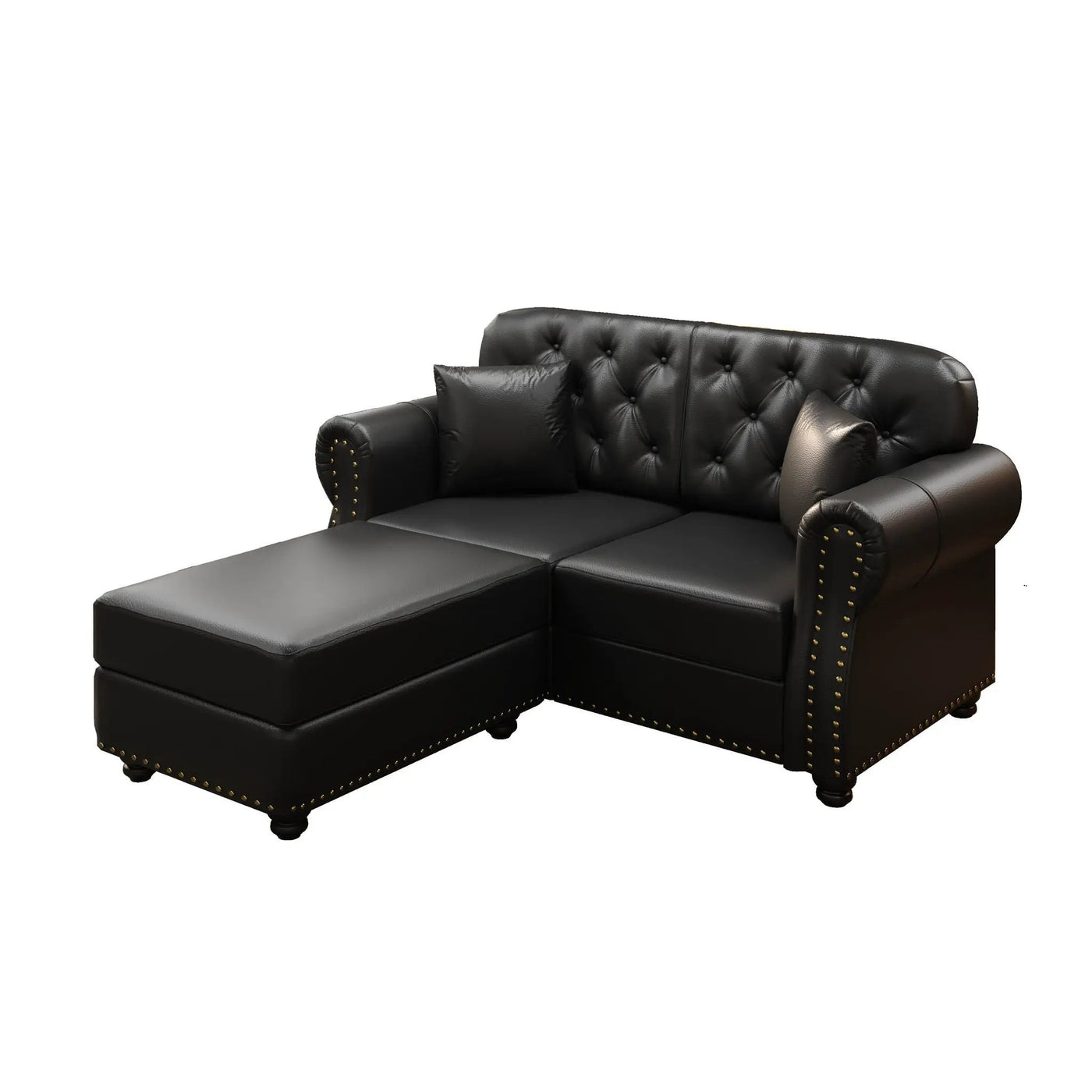 Upholstered Sofa With Nailhead Trim, Rolled Armrests With Ottoman by HouseOfZazla