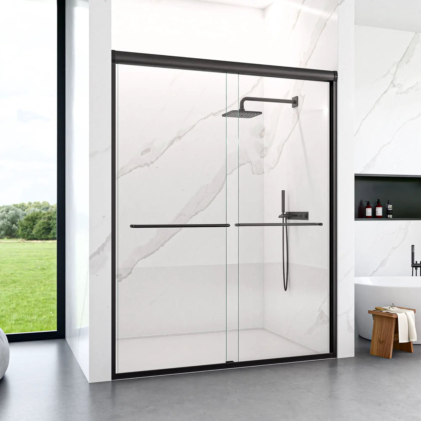 Modern Semi Frameless Double Sliding Shower Door by HouseOfZazla