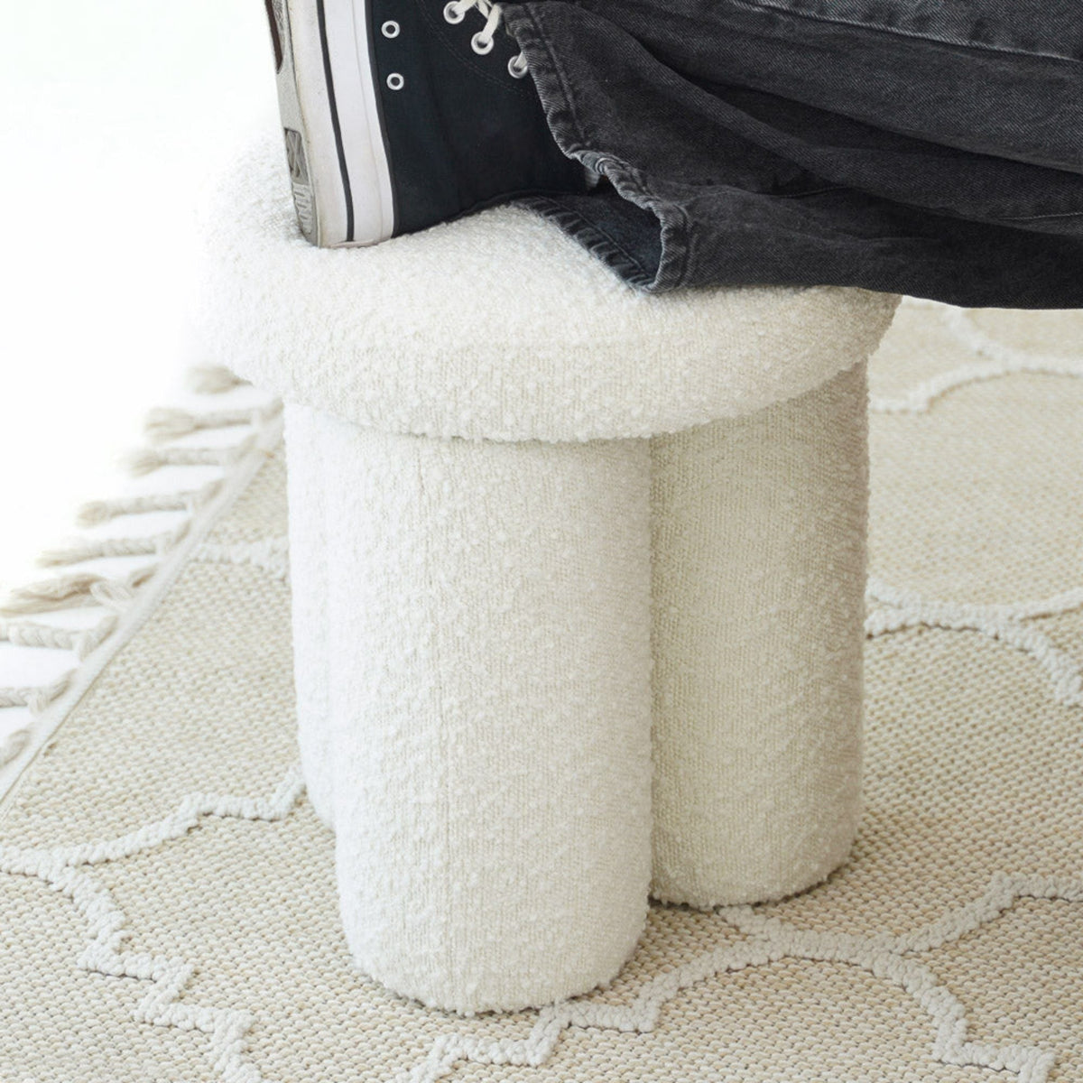 Ivory Accent Stool with Sherpa Upholstery - Wesley, photo 4 of 10