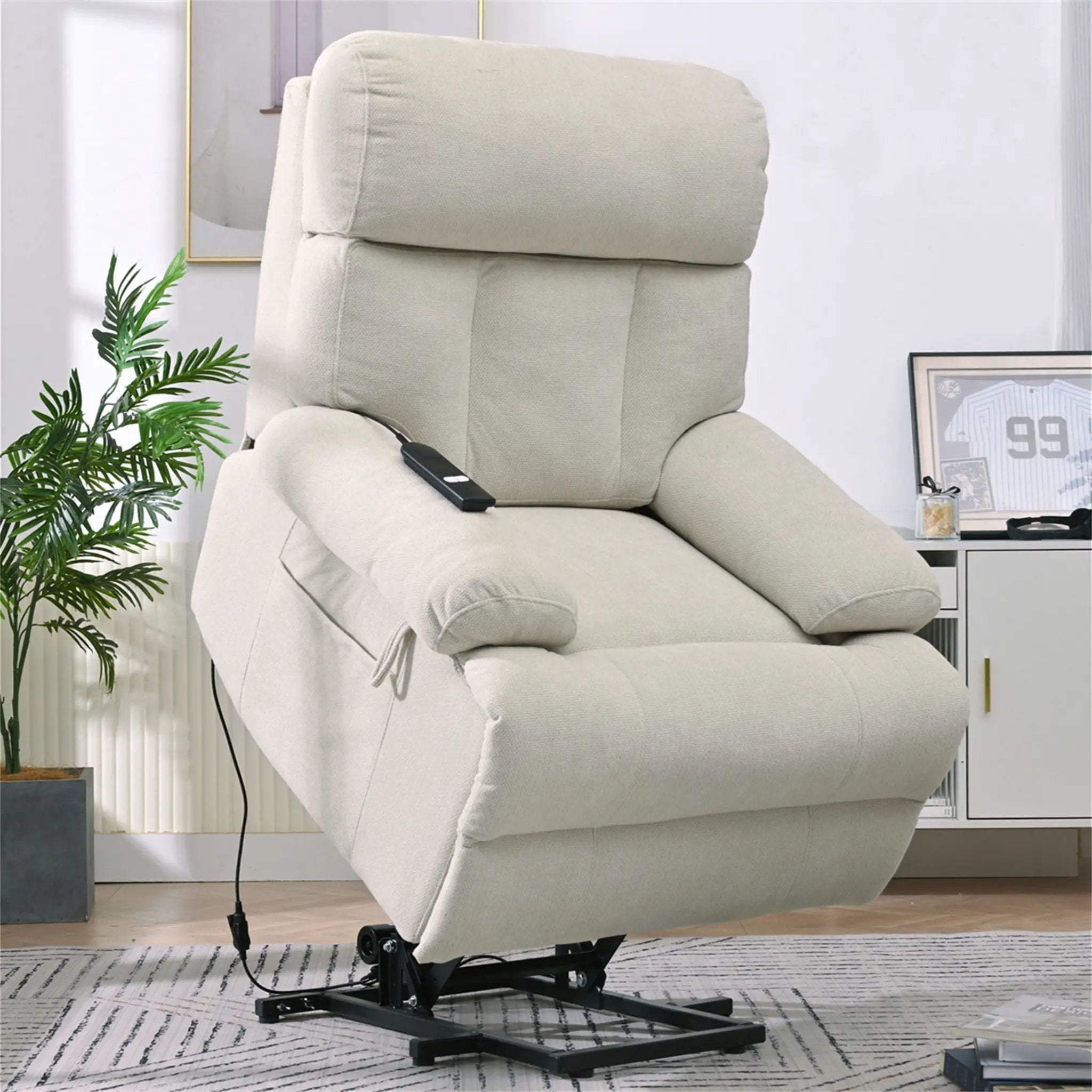 Oversized Power Lift Recliner Chai With Remote Control, Side Pocket, Spacious Seat by Unique Piece Furniture