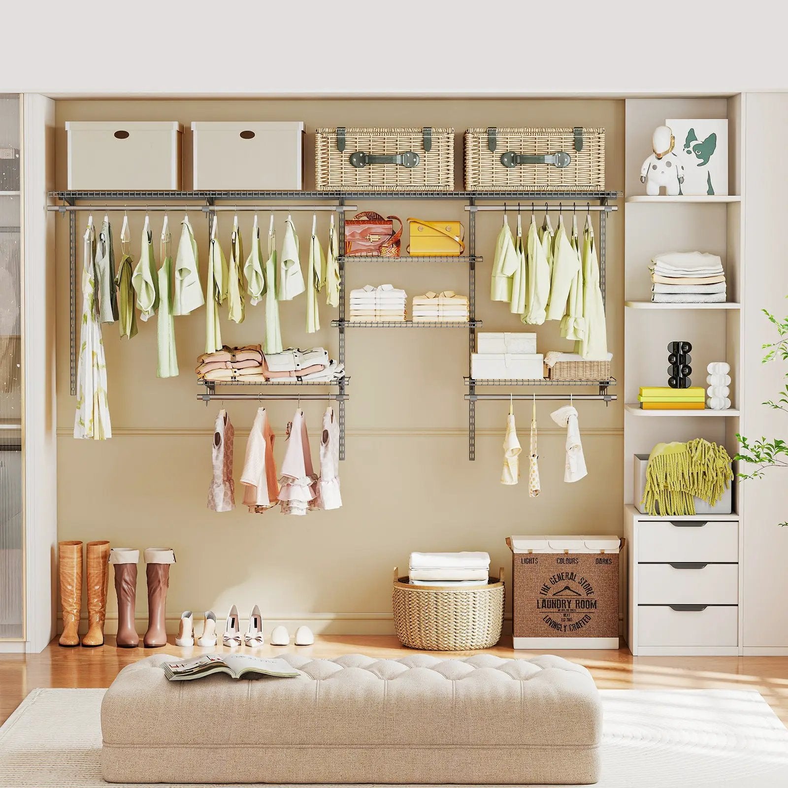 4-8 Feet Closet Organizers and Storage System with Hanging Rod for Laundry Bedroom by DirectDeals