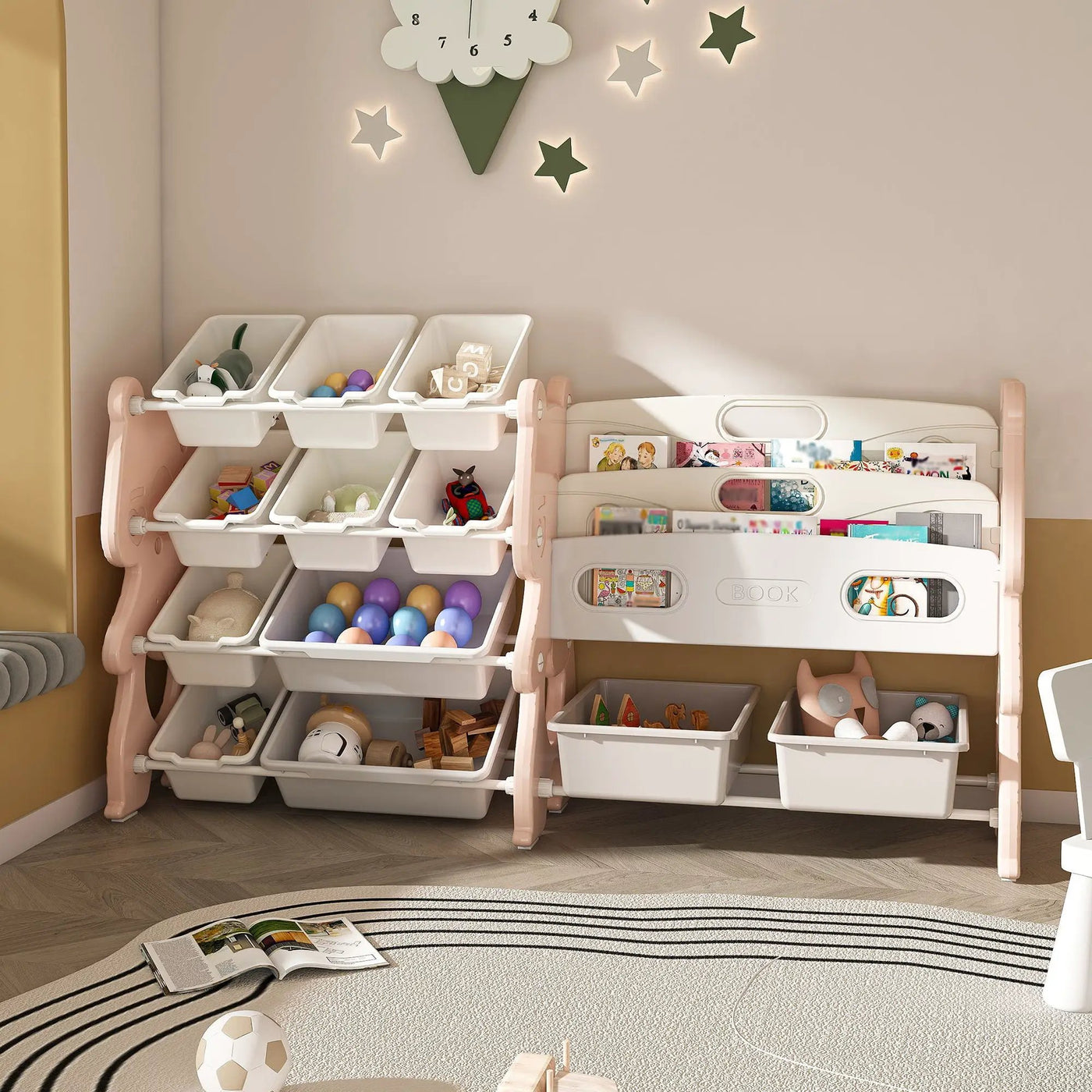 Kids Toy Storage Organizer With 2 Tier Bookshelf, Toy Storage With 12 Bins by HouseOfZazla