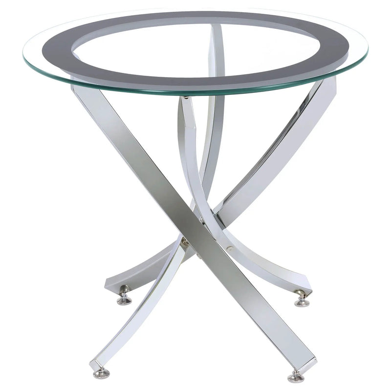 Brooke Round Glass Top Side End Table Metal Base Chrome by Unique Piece Furniture