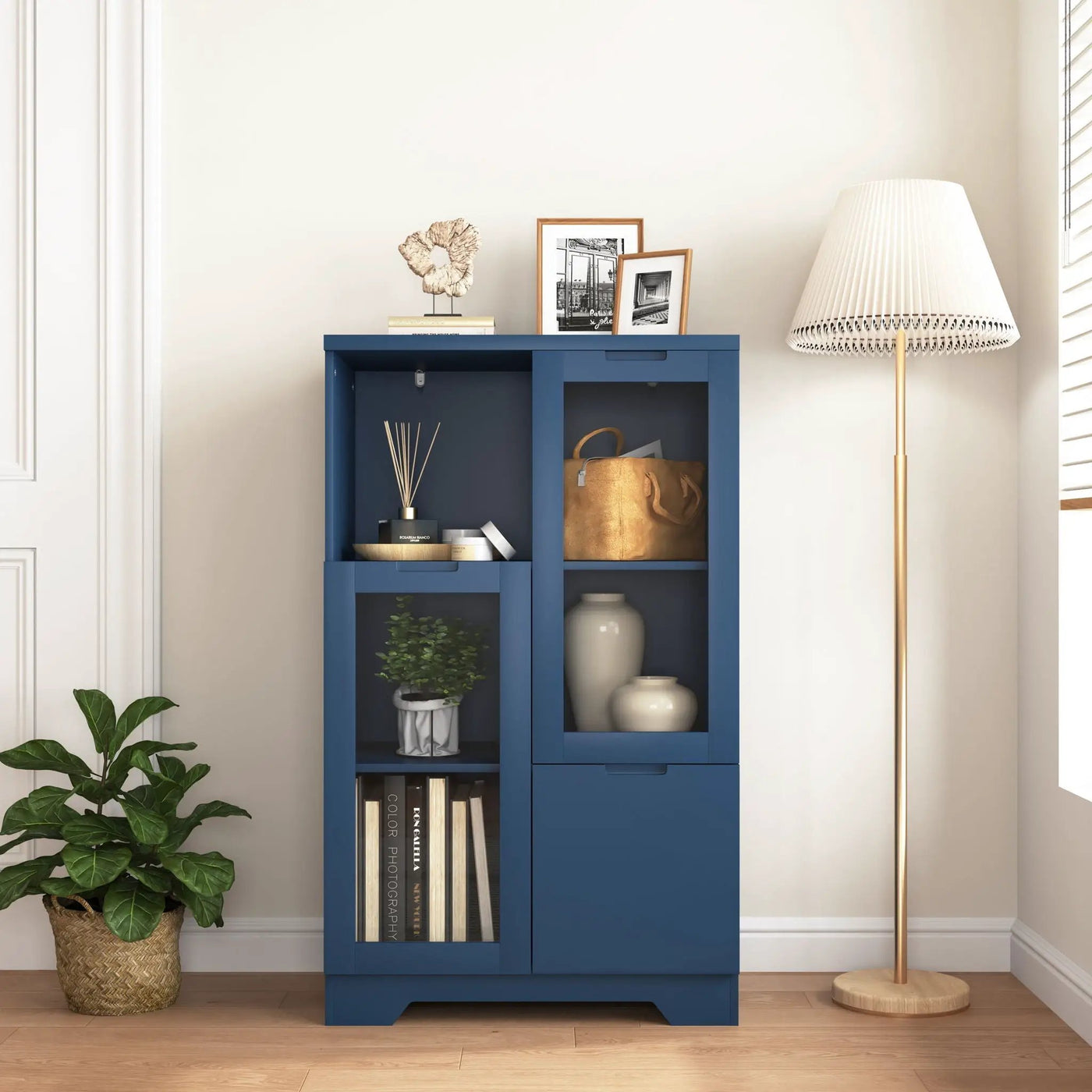 Modern Cabinet With Glass Doors And Drawer by HouseOfZazla