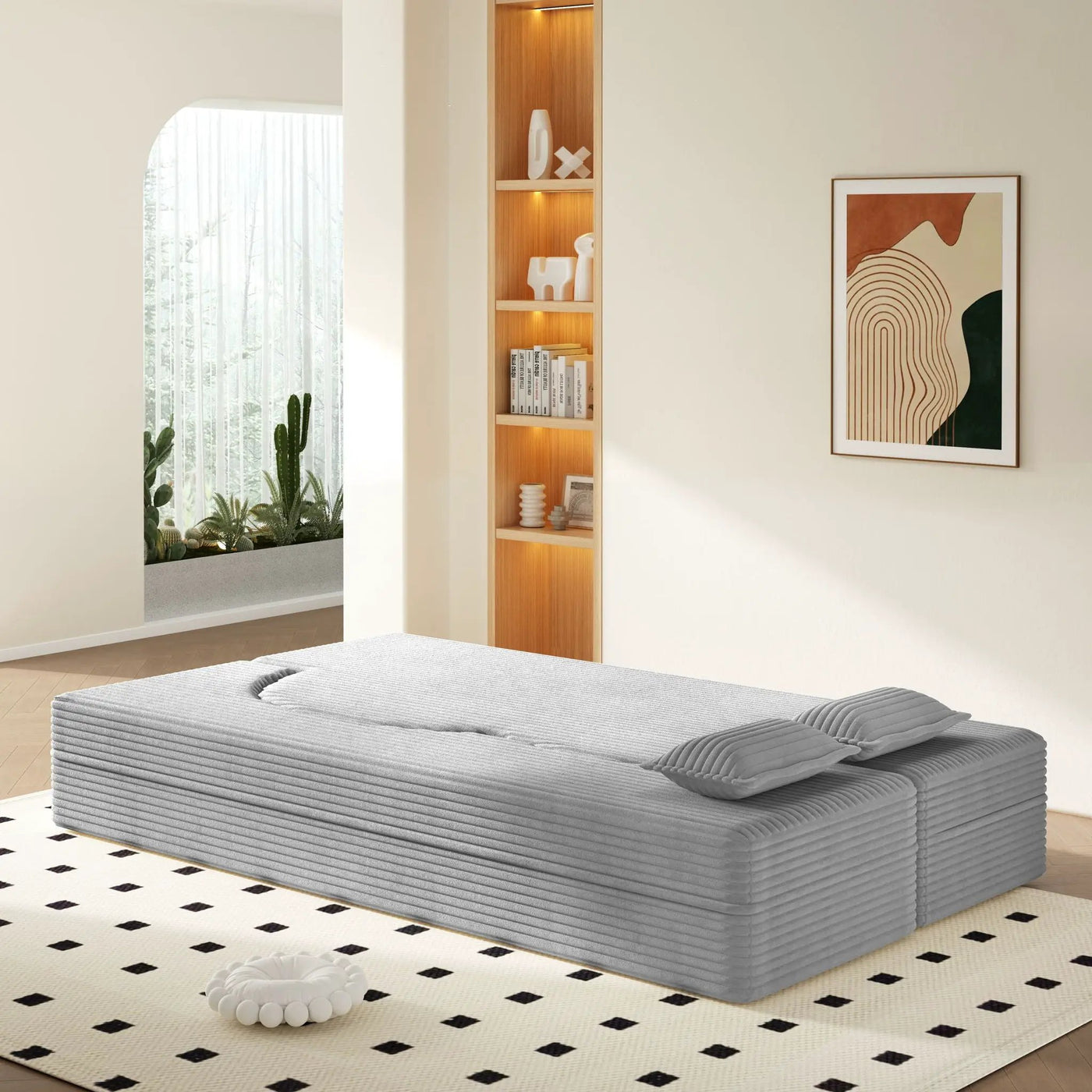 Floor Sofa With 2 Pillows, Convertible Twin Size Mattress For Living Room by HouseOfZazla