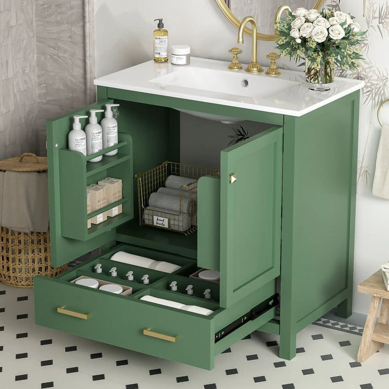 Bathroom Vanity With Single Sink, Combo Cabinet Undermount Sink, Bathroom Storage Cabinet With 2 Doors And A Drawer, Soft Closing, Multifunctional Storage, Solid Wood Frame by HouseOfZazla