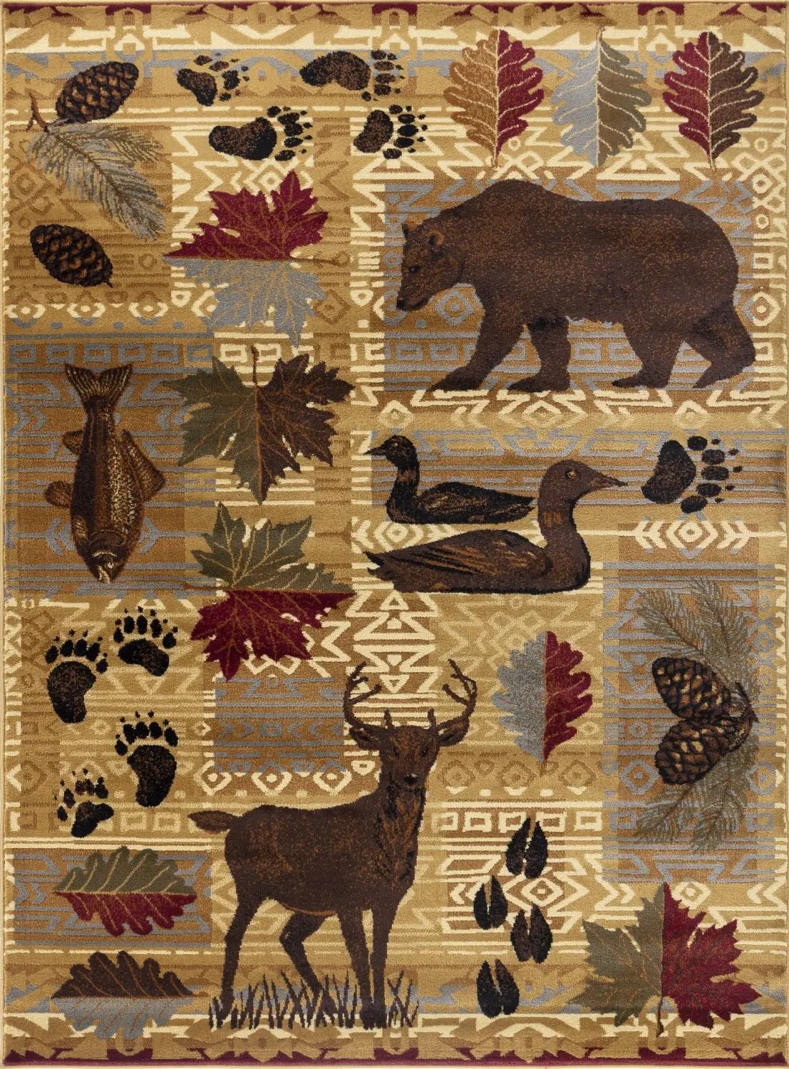 Nature's Nest - 5'3" X 7'3" Polypropylene, Lodge Area Rug - Multi / Beige by HouseOfZazla