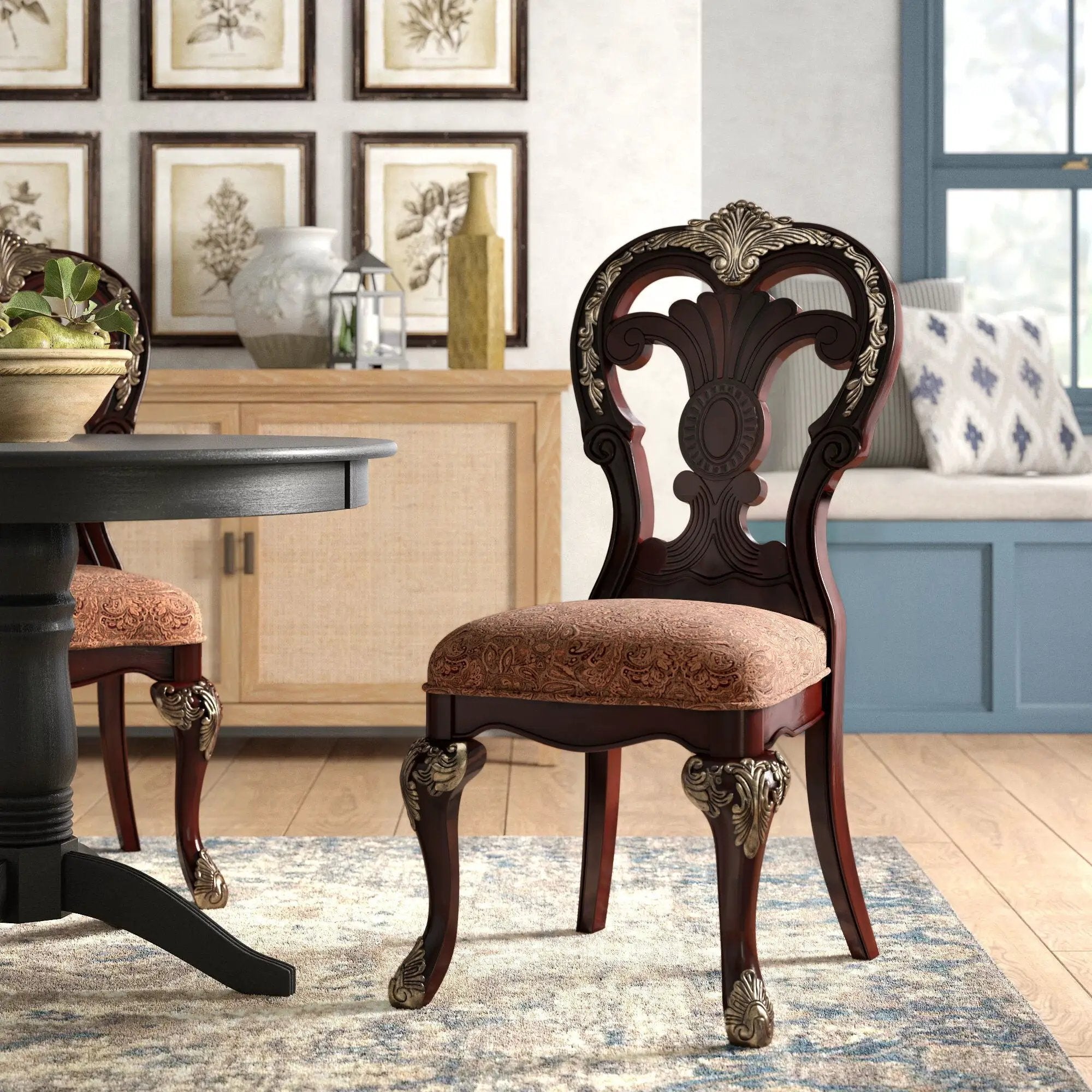 Elegant Style Beautiful Side Chairs 2 Piece Set Cherry With Tipping Fabric Upholstered Traditional Dining Furniture - Cherry by HouseOfZazla