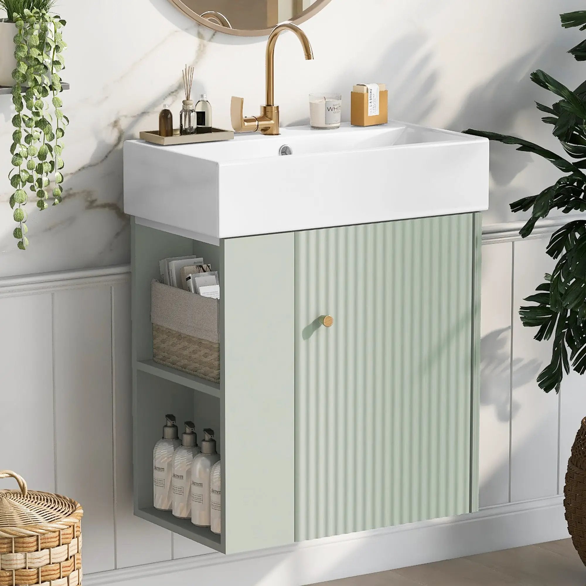 21.6 Inch Modern Floating Bathroom Vanity with Ceramic Basin by HouseOfZazla