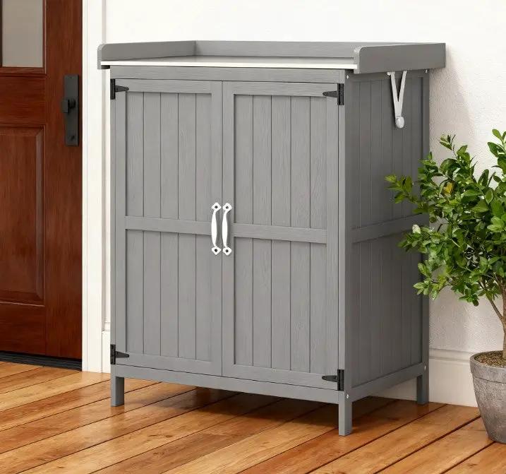 Wooden Potting Bench with 2 Doors and Outdoor Storage Cabinet by HouseOfZazla