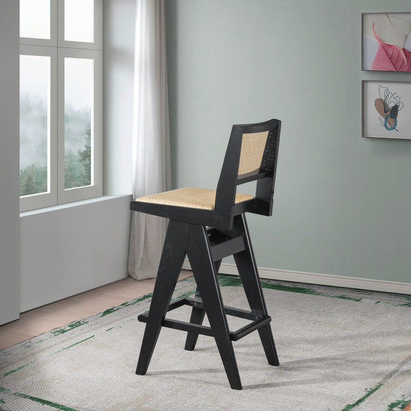 Black & Rattan Bar Stool Set with Full Back Support - Set of 2, photo 4 of 9