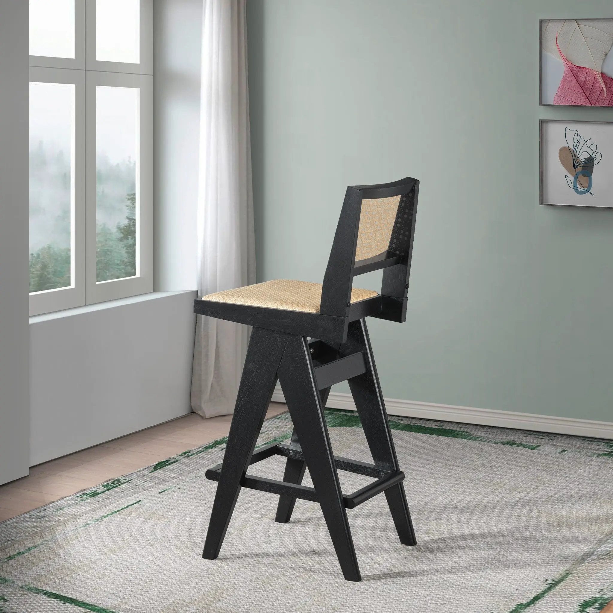 Keira - Bar Stool (Set of 2) - Black / Rattan by HouseOfZazla