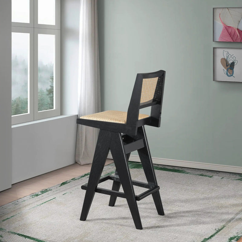 Keira - Bar Stool (Set of 2) - Black / Rattan by HouseOfZazla