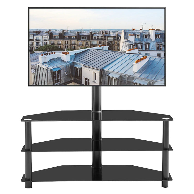 Multi-Function TV Stand Height Adjustable Bracket Swivel 3 Tier - Black by HouseOfZazla