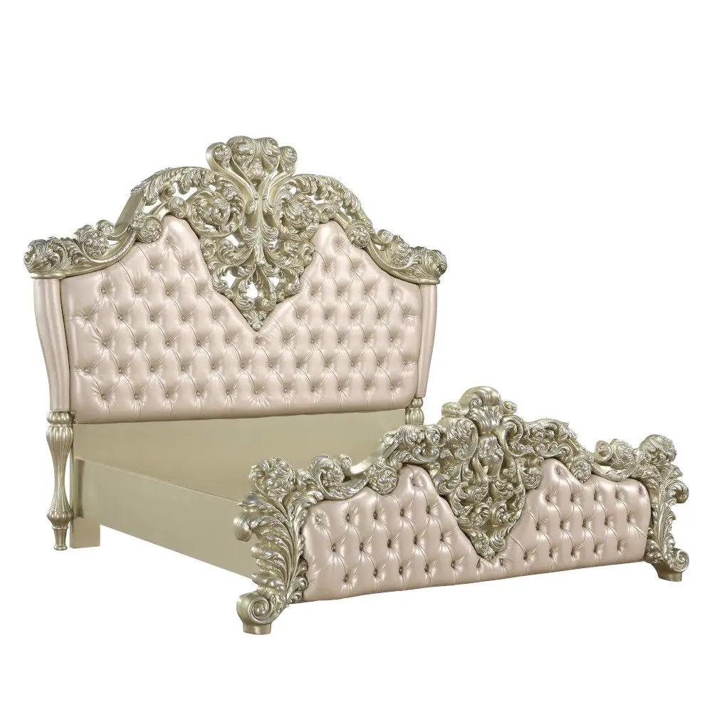 Vatican - Eastern King Bed - Synthetic Leather, Light Gold & Champagne Silver by Unique Piece Furniture
