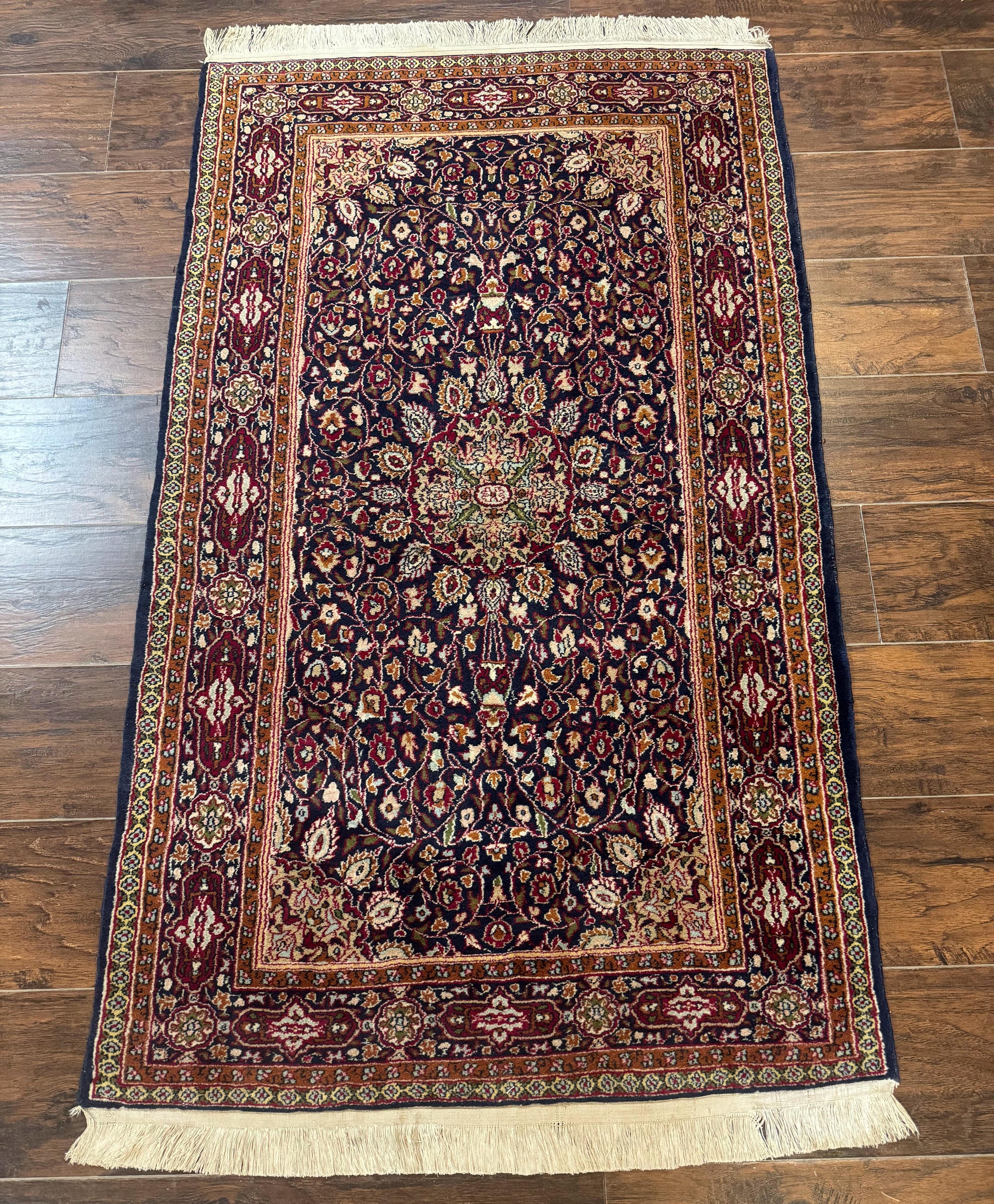 Indo Kashmiri Rug 3x5, Navy Blue, Very Fine 400 KPSI, Pair A by Jewel Rugs