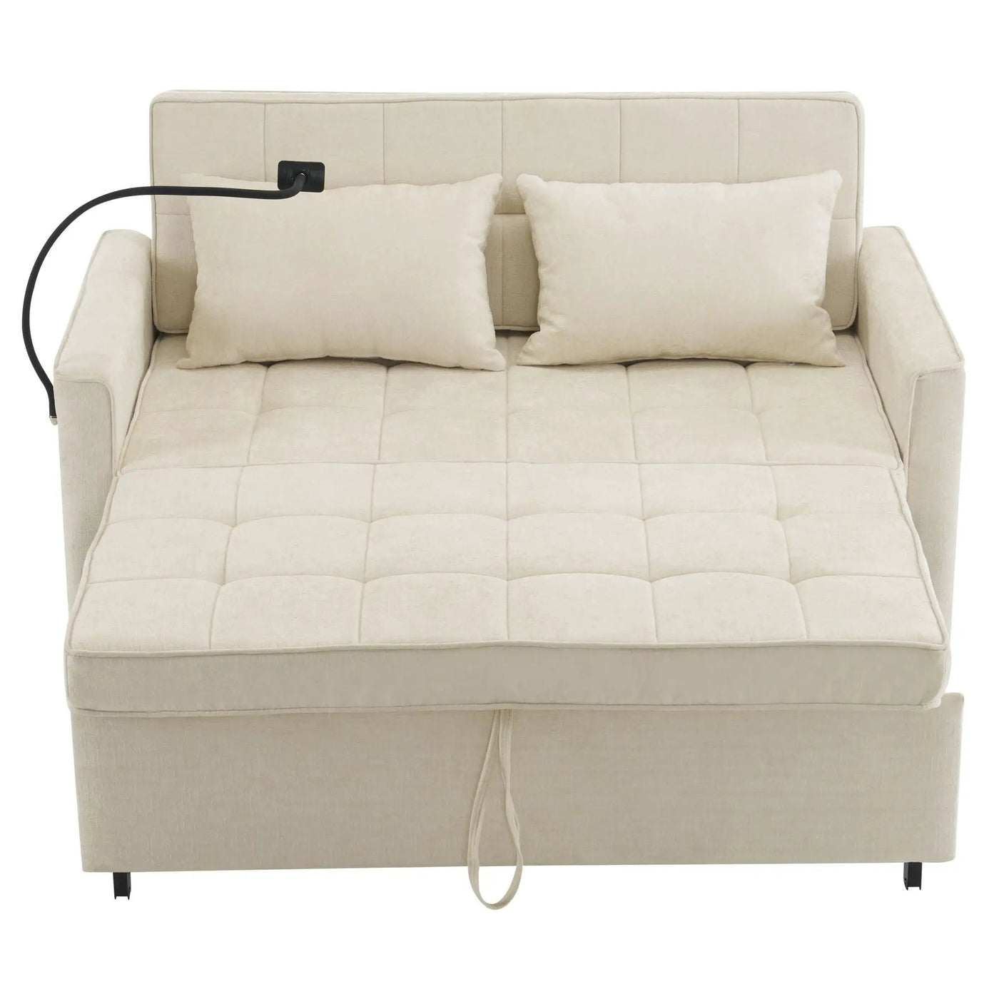 Pull-Out Sleeper Sofa With Reversible Backrest Cushion, Side Pockets, 2 USB Ports And A Phone Holder For Living Room by HouseOfZazla
