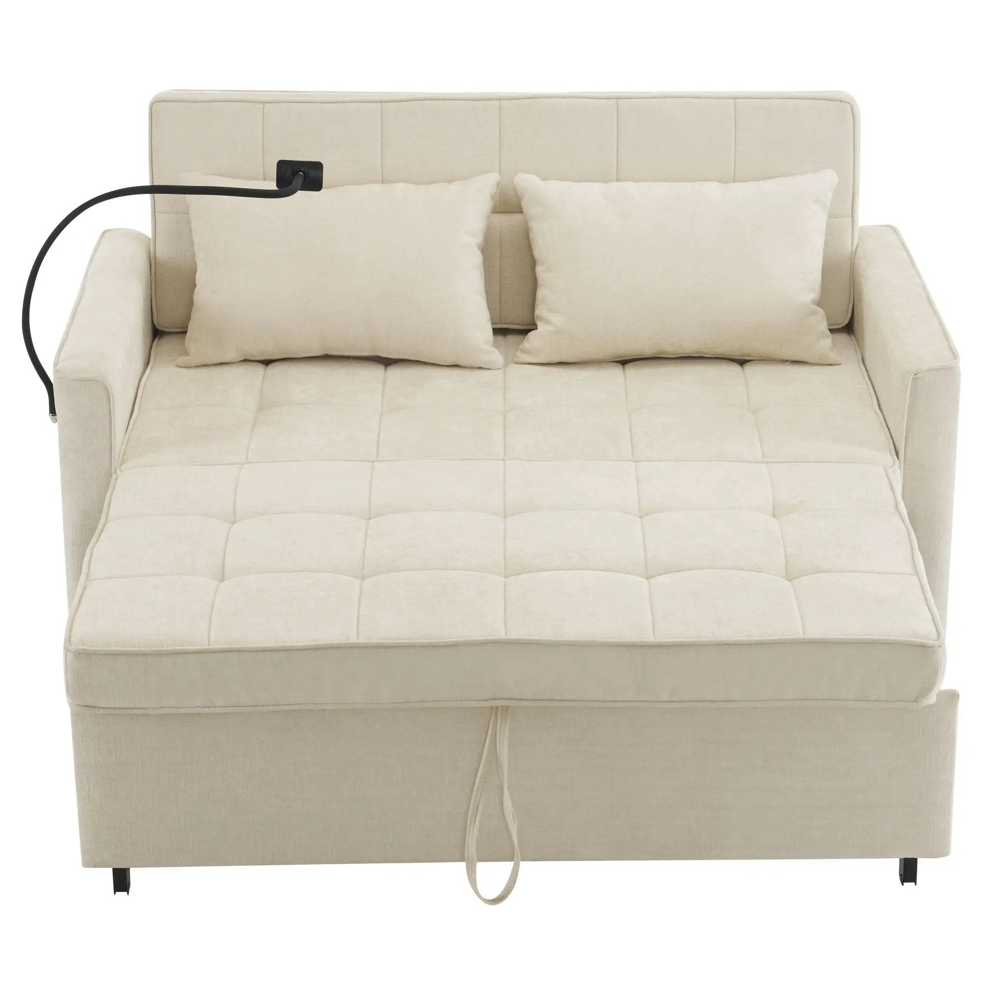 Pull-Out Sleeper Sofa With Reversible Backrest Cushion, Side Pockets, 2 USB Ports And A Phone Holder For Living Room by HouseOfZazla