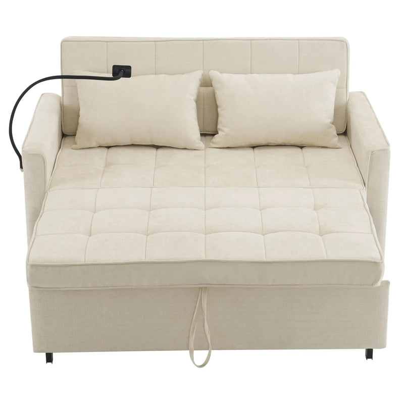 Pull-Out Sleeper Sofa With Reversible Backrest Cushion, Side Pockets, 2 USB Ports And A Phone Holder For Living Room by HouseOfZazla