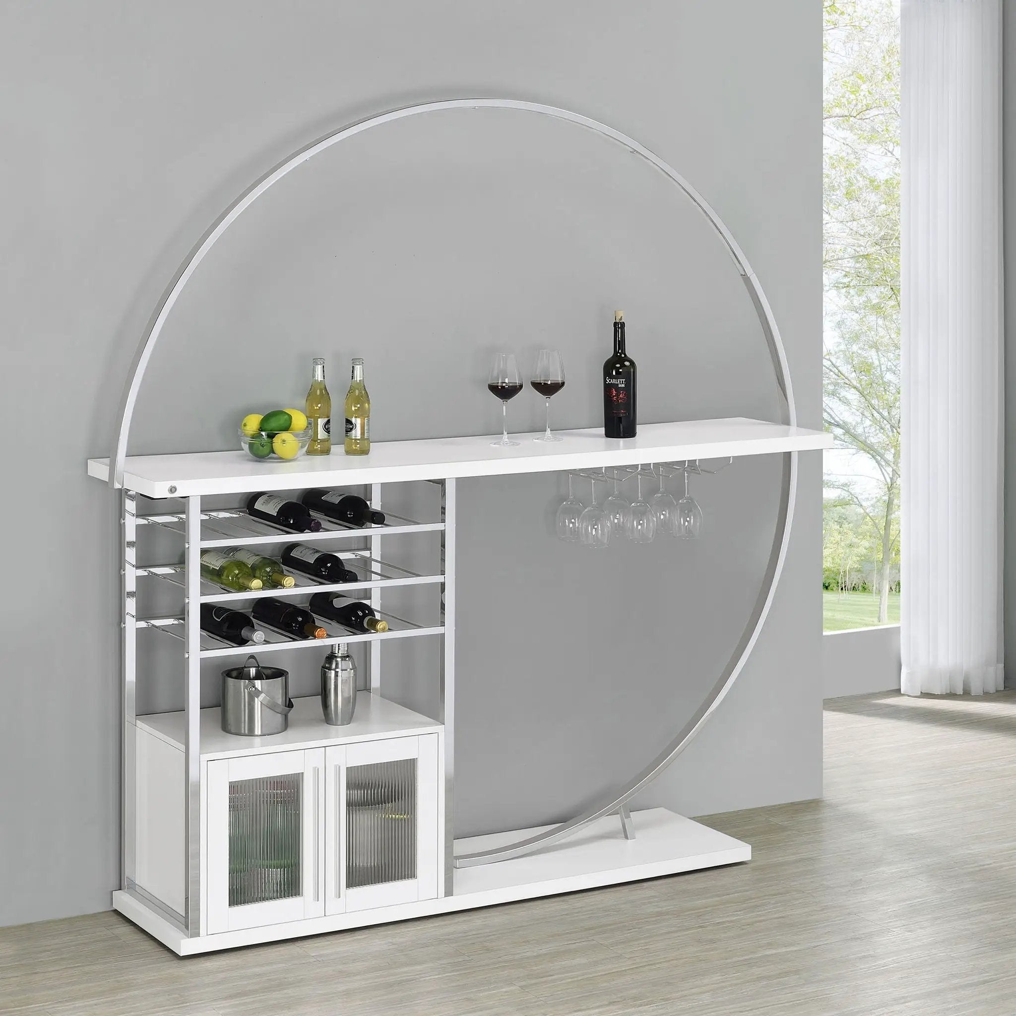 Risley 2-door Circular LED Wine Cabinet White High Gloss by Unique Piece Furniture