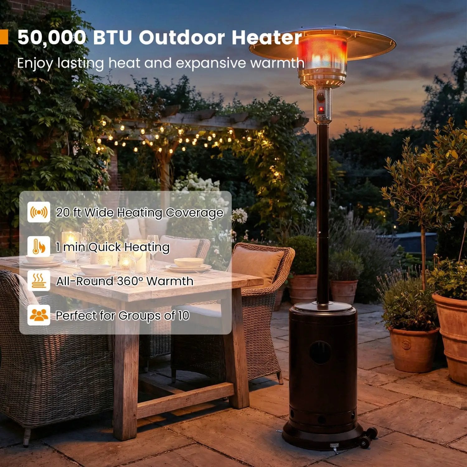 50 000 BTU Patio Propane Gas Heater with Stainless Steel Burner by DirectDeals