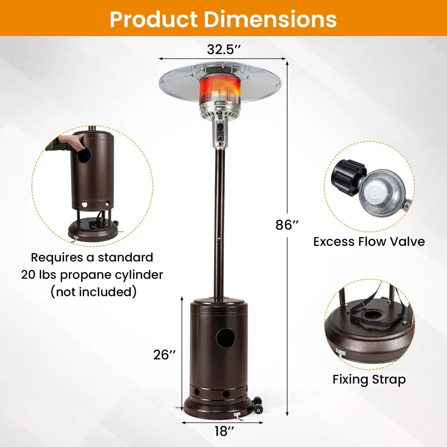 50 000 BTU Patio Propane Gas Heater with Stainless Steel Burner by DirectDeals