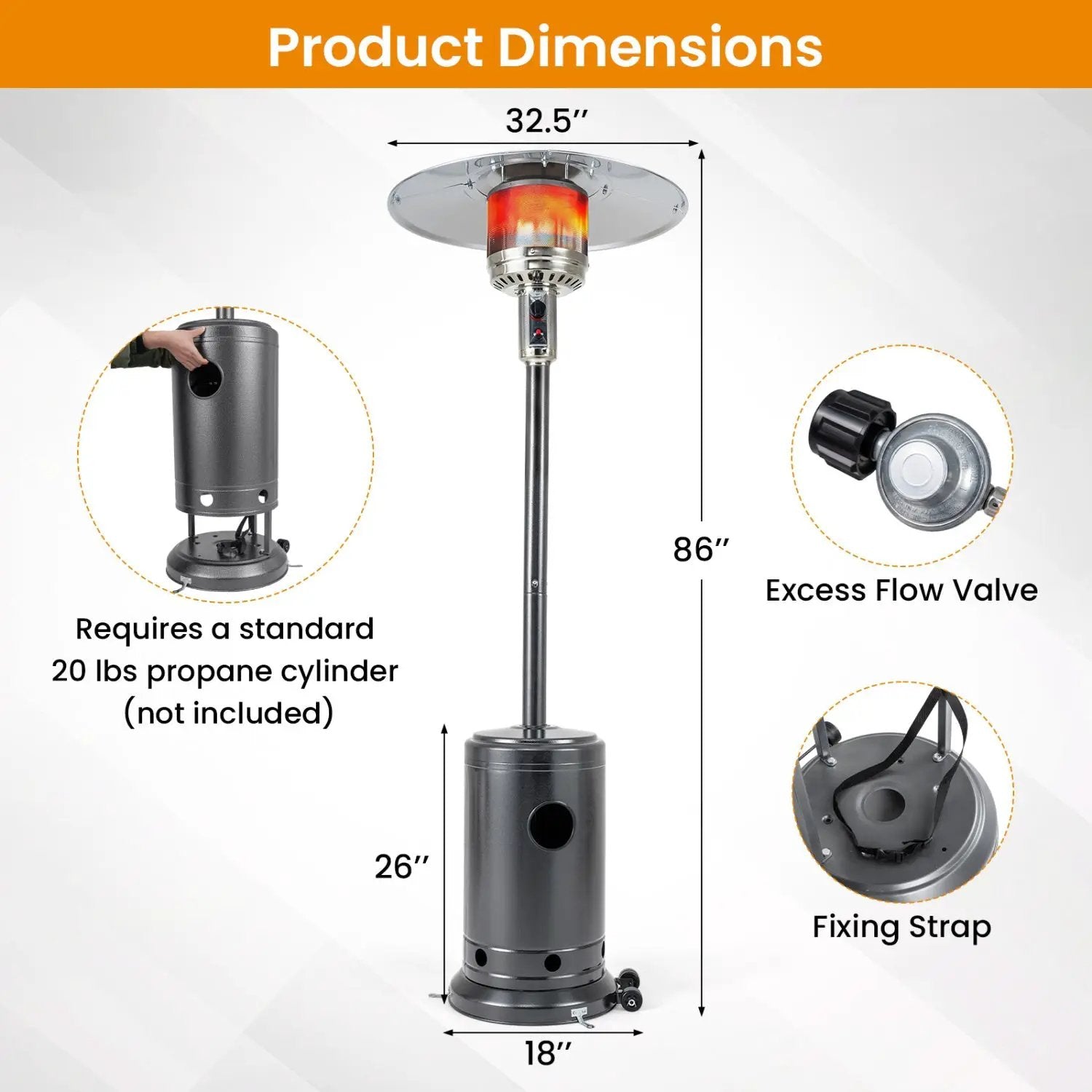 50 000 BTU Patio Propane Gas Heater with Stainless Steel Burner by DirectDeals