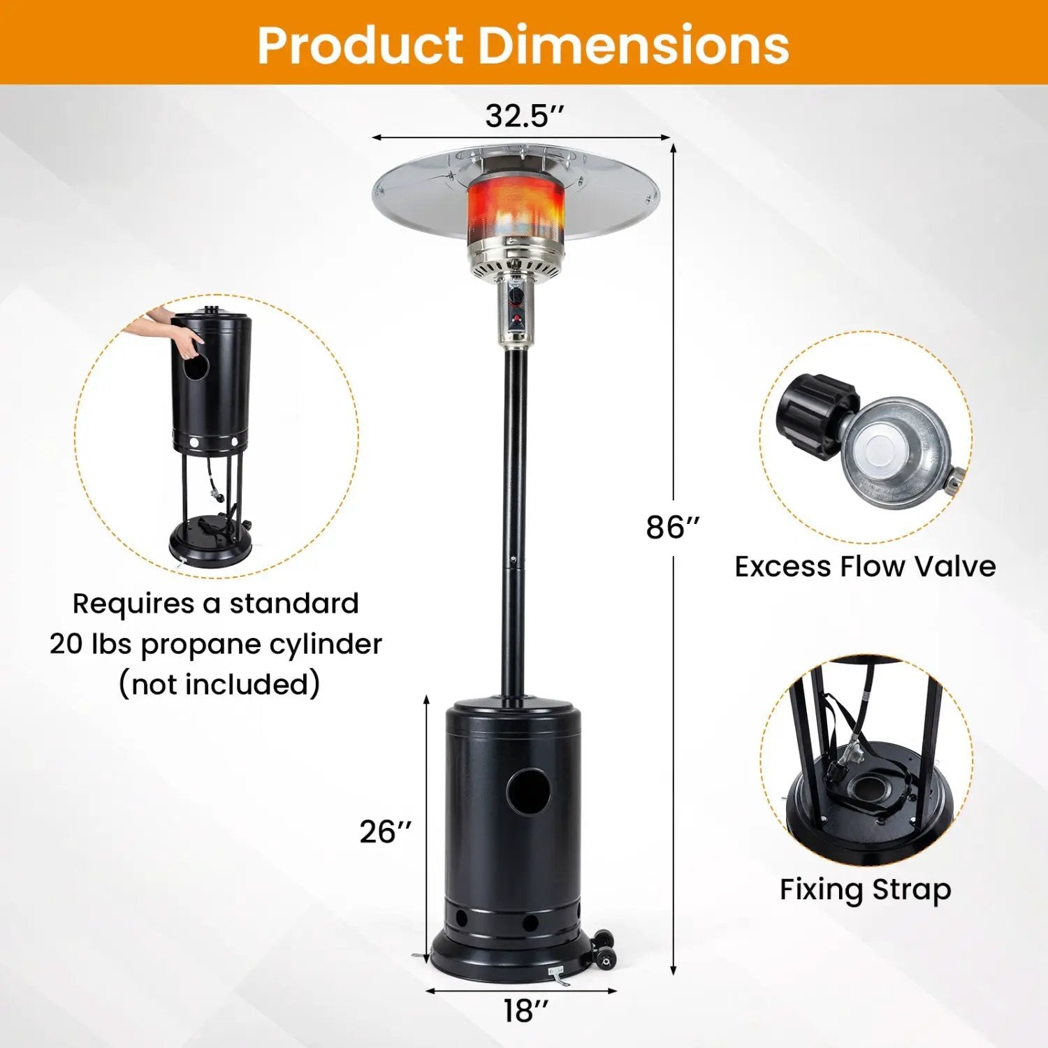 50 000 BTU Patio Propane Gas Heater with Stainless Steel Burner by DirectDeals
