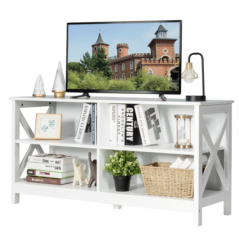 Wooden TV Stand Entertainment for TVs up to 55 Inch with X-Shaped Frame by DirectDeals