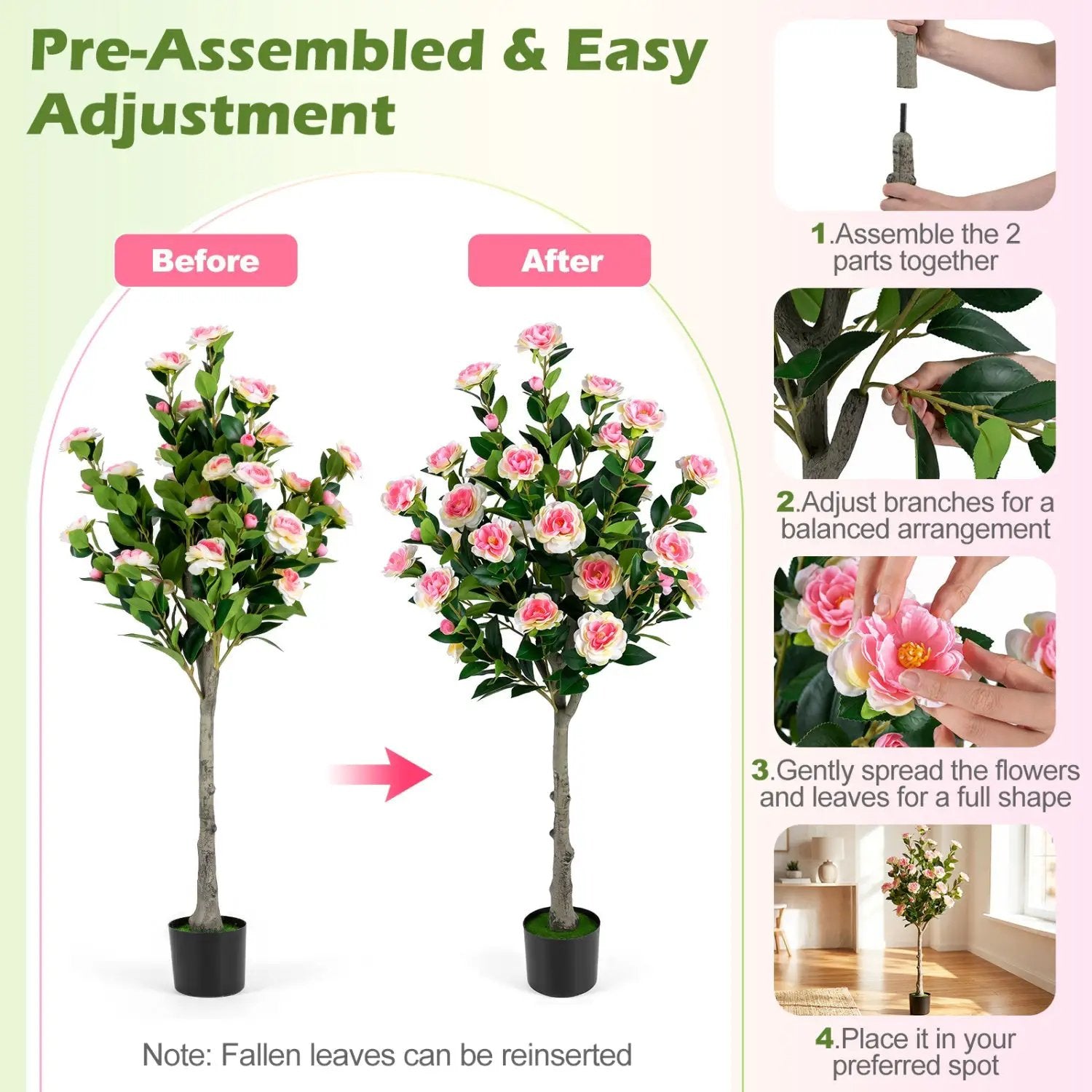 Artificial Camellia Tree with 27 Blossoms in Cement Pot by DirectDeals