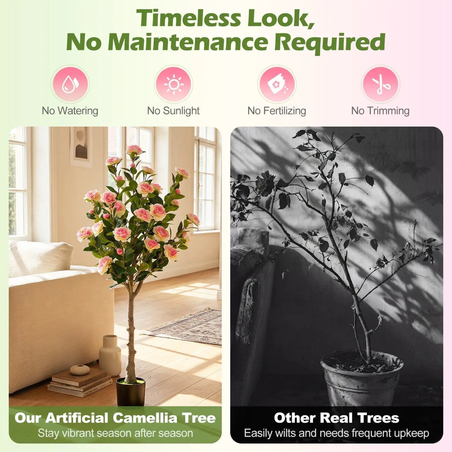 Artificial Camellia Tree with 27 Blossoms in Cement Pot by DirectDeals