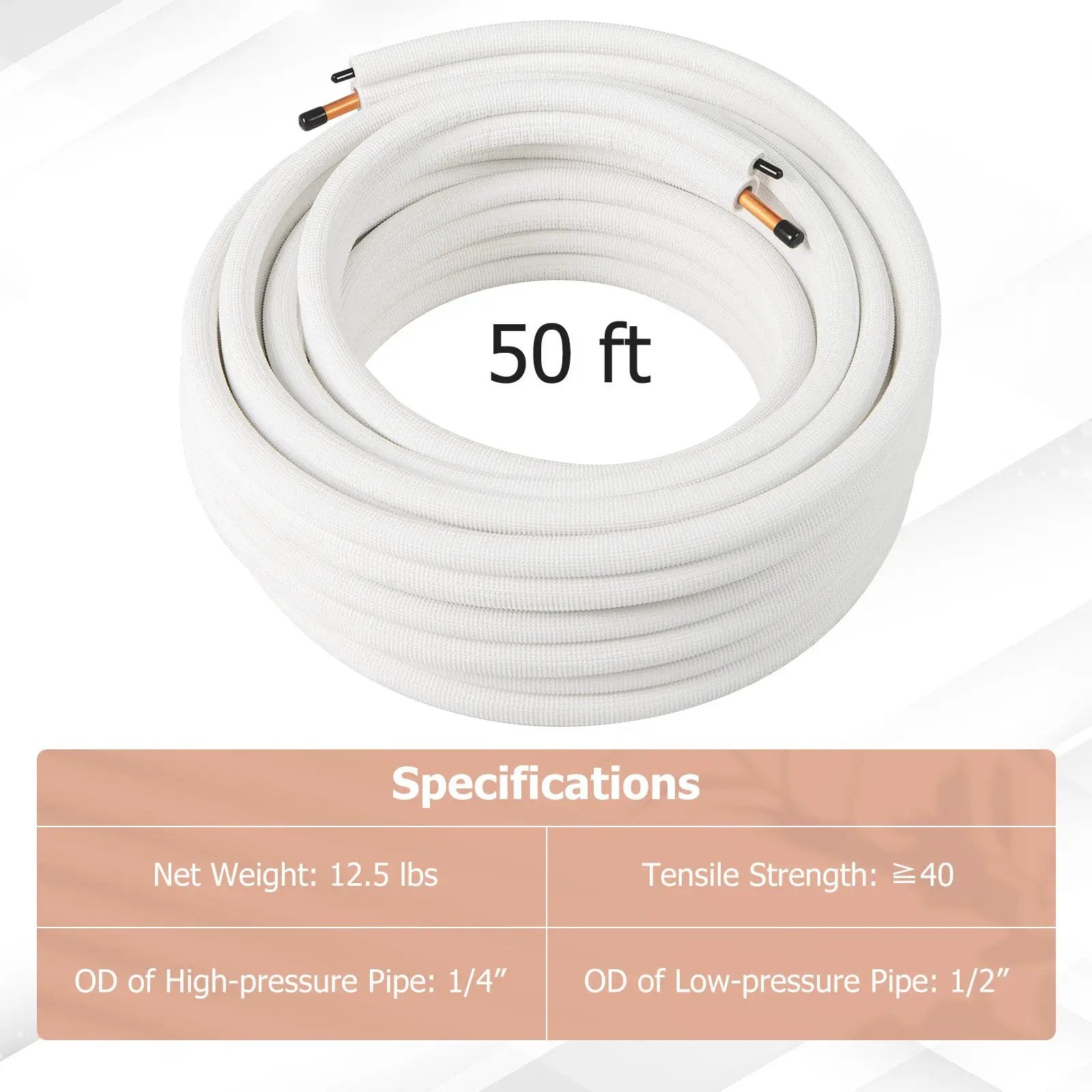 50 Feet Mini Split Line Set with 1/4 Inch and 1/2 Inch O.D. Copper Pipes Tubing by DirectDeals