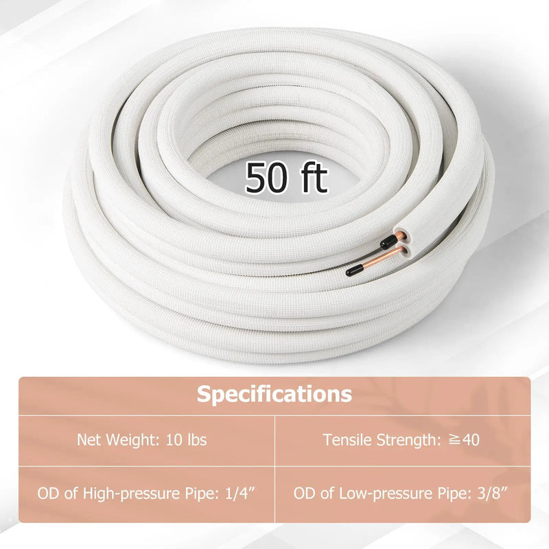 50 Feet Mini Split Line Set with 1/4 Inch and 3/8 Inch O.D. Copper Pipes Tubing by DirectDeals